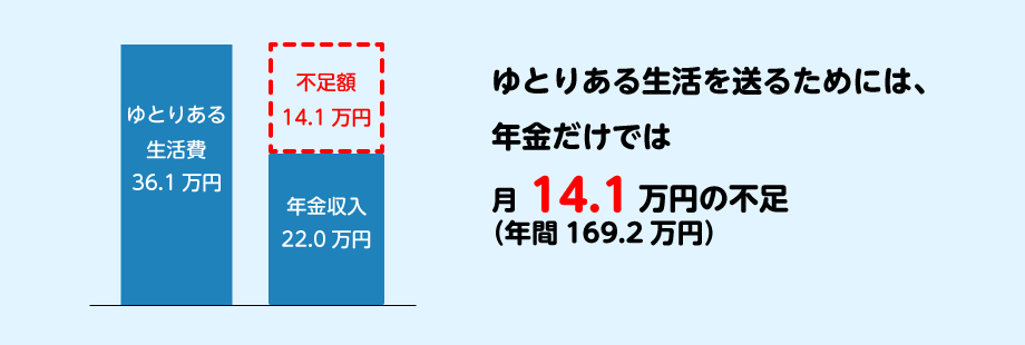 収入 22.0万円 支出 36.1万円 不足 14.1万円 （年額169.2万円）